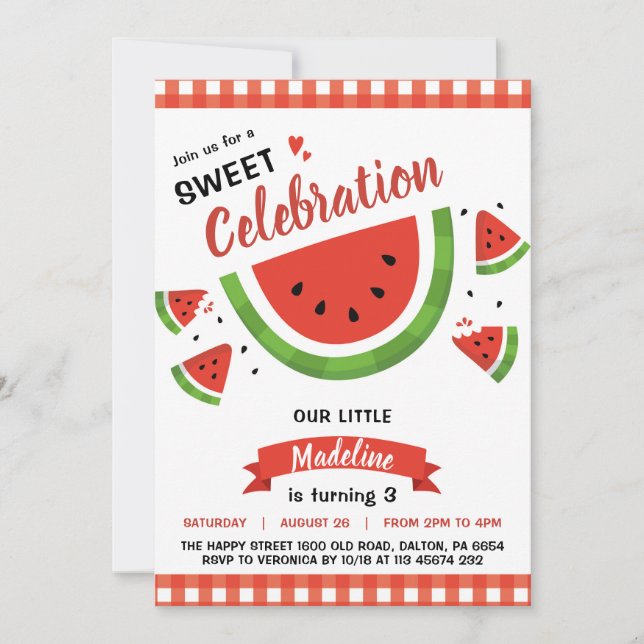 Watermelon Invitation for Birthday Party Fruit Inbjudningar (Framsida)