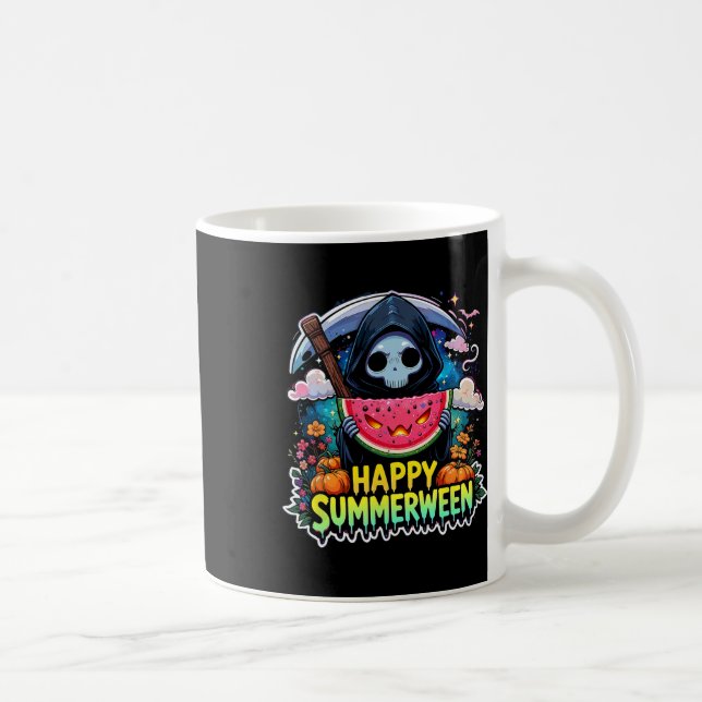 Watermelon Jack-o-lantern Lycklig Summerween Skele Kaffemugg (Höger)
