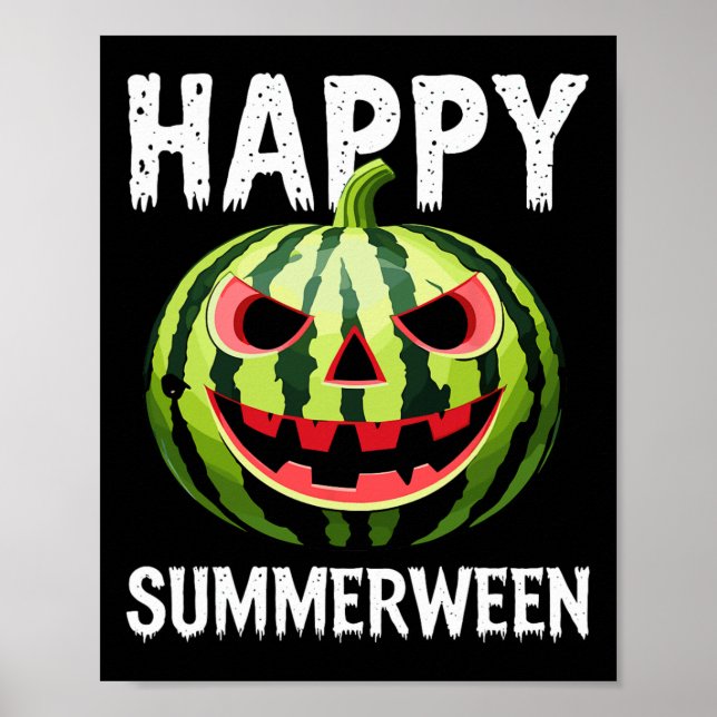 Watermelon Jackolantern Summer Halloween Lycklig S Poster (Framsidan)