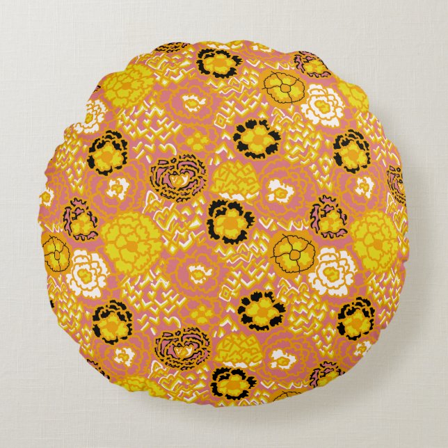 Watermelon Lemon Guld Rund Kudde (Framsidan)