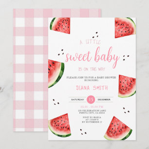 Watermelon lite Sweet Rosa Gingham Baby Shower Inbjudningar