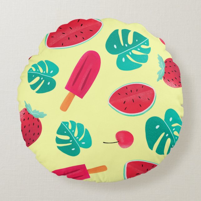 Watermelon löv jordgubbe rund kudde (Framsidan)