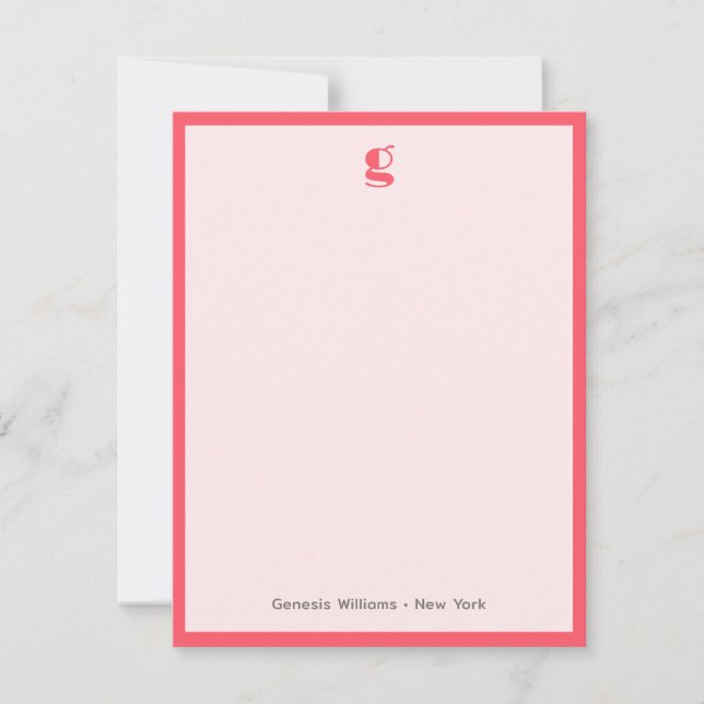 Watermelon Modern Monogram Namn Classic Ram Anteckningskort (Framsida)