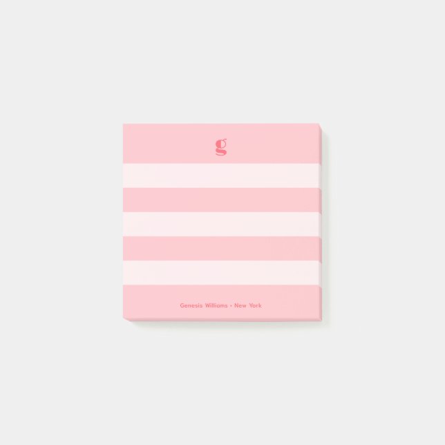 Watermelon Modern Monogram Namn Groovy Stripe Post-it Block (Framsida)