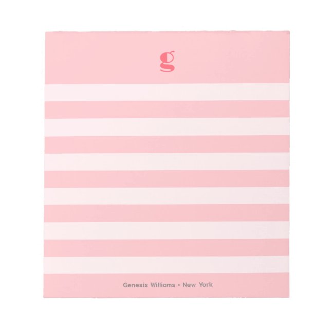 Watermelon Monogram Namn Cute Girly Stripe Anpassn Anteckningsblock (Framsida)