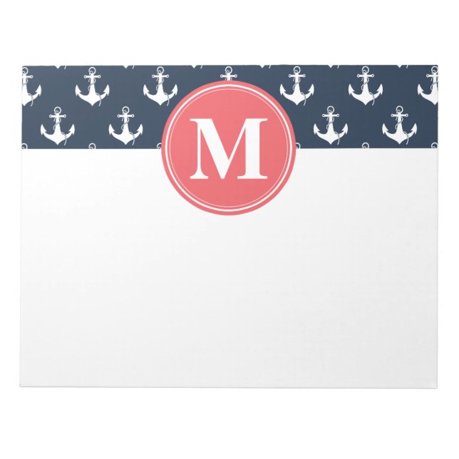 Watermelon Monogrammed Blue Anchor Mönster Anteckningsblock (Framsida)
