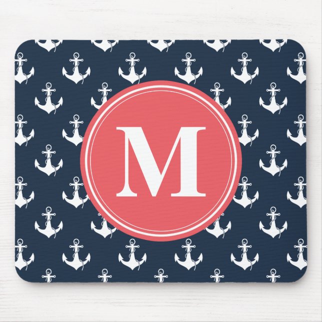 Watermelon Monogrammed Blue Anchor Mönster Musmatta (Framsidan)