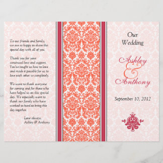 Watermelon och Coral Damask Wedding Program