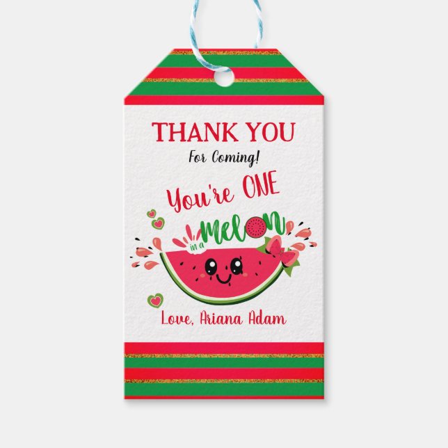 Watermelon One i Melon First Birthday Tack Presentetikett (Framsidan)