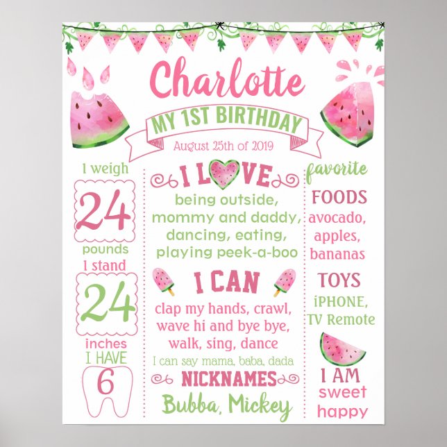 Watermelon One i Melon födelsedagspresent Poster (Framsidan)