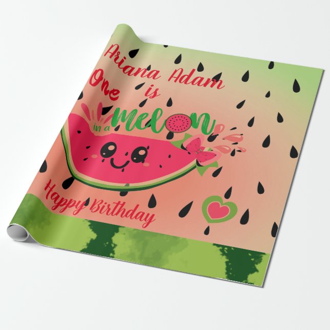 Watermelon One i Melon Girl's First Birthday Presentpapper (Utrullad)