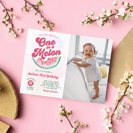Watermelon One i Melon Photo First Birthday Inbjudan Vykort