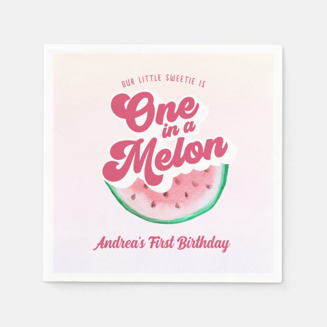 Watermelon One i Melon Retro First Birthday Pappersservett (Framsidan)