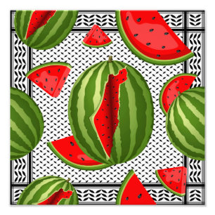 Watermelon Palestine Karta Slice Fototryck