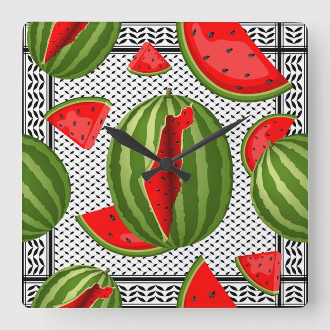Watermelon Palestine Karta Slice Fyrkantig Klocka (Framsida)
