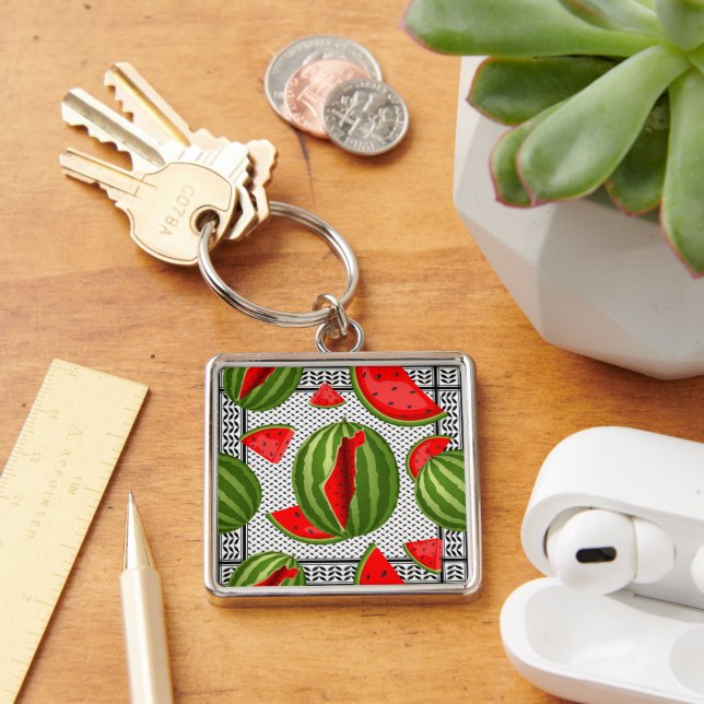 Watermelon Palestine Karta Slice Fyrkantig Silverfärgad Nyckelring (Skrivbord)