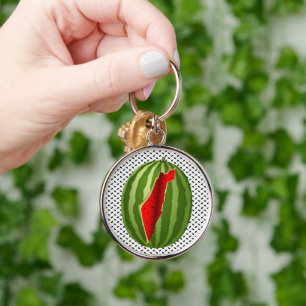 Watermelon Palestine Karta Slice Rund Silverfärgad Nyckelring