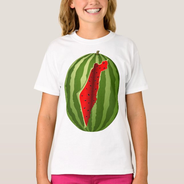 Watermelon Palestine Karta Slice T Shirt (Framsida)