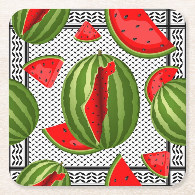 Watermelon Palestine Karta Slice Underlägg Papper Kvadrat (Framsidan)