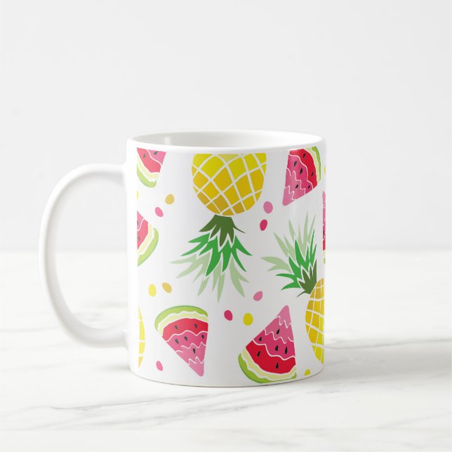 Watermelon Pineapple Sömlös sommarutskrift Kaffemugg (Vänster)