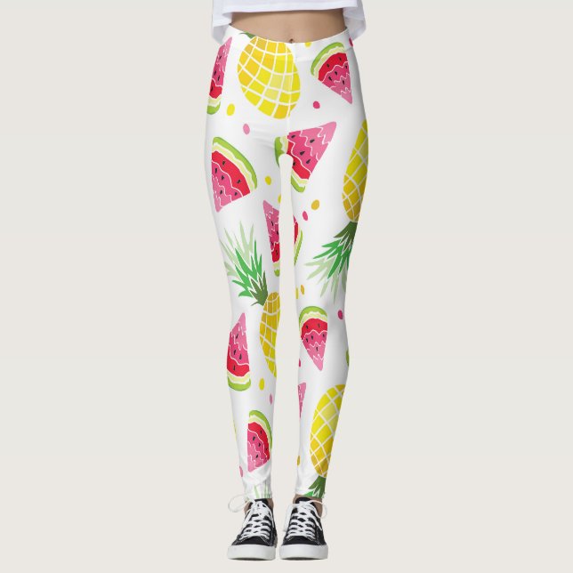 Watermelon Pineapple Sömlös sommarutskrift Leggings (Framsida)