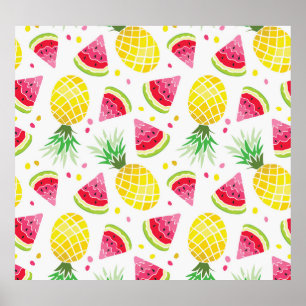 Watermelon Pineapple Sömlös sommarutskrift Poster