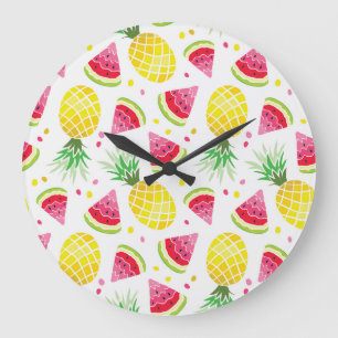 Watermelon Pineapple Sömlös sommarutskrift Stor Klocka