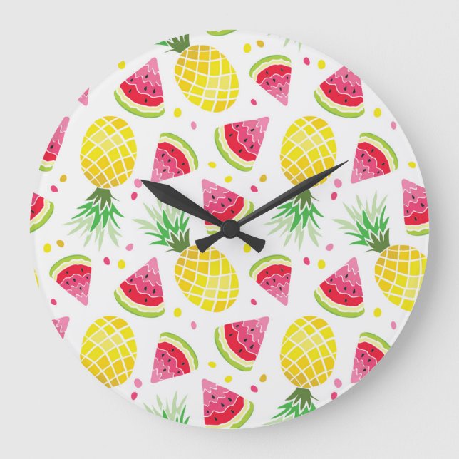 Watermelon Pineapple Sömlös sommarutskrift Stor Klocka (Framsida)