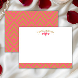 Watermelon Pink Chic Hearts Striped Fans Note Card Anteckningskort