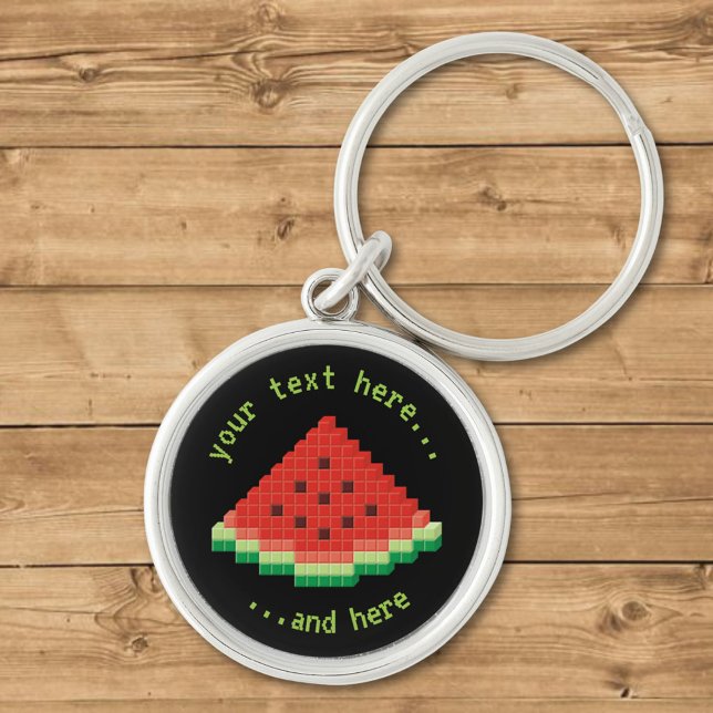 Watermelon Pixel Art Rund Silverfärgad Nyckelring (Skapare uppladdad)