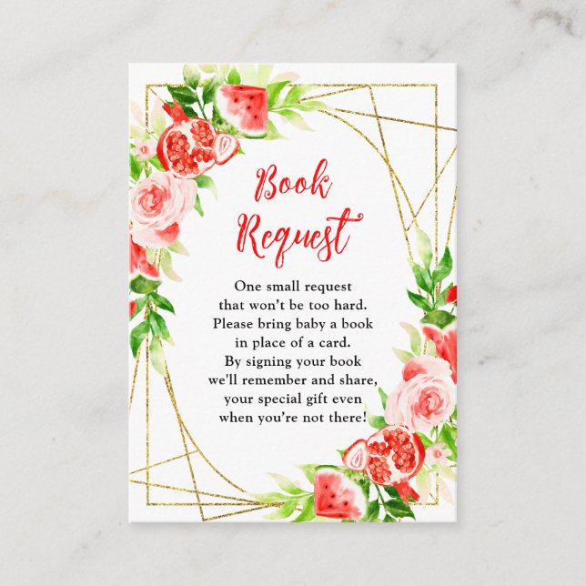 Watermelon Pomegranate Baby Shower Book Request Tilläggskort (Framsida)