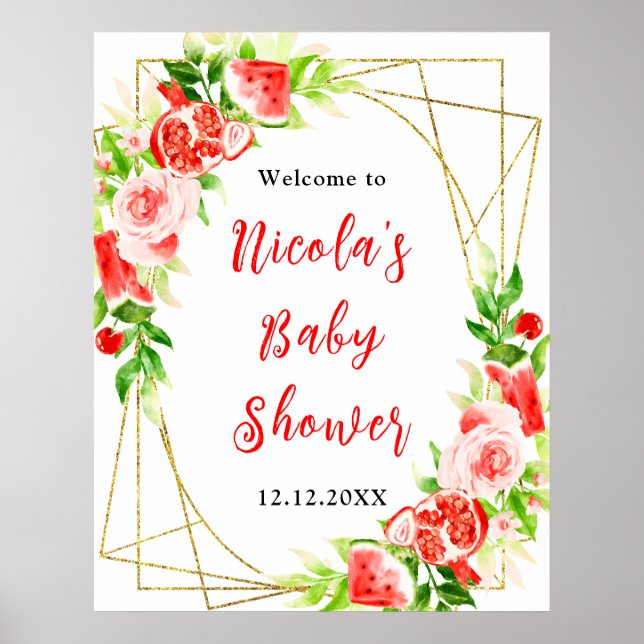 Watermelon Pomegranate Baby Shower Welcome Poster (Framsidan)