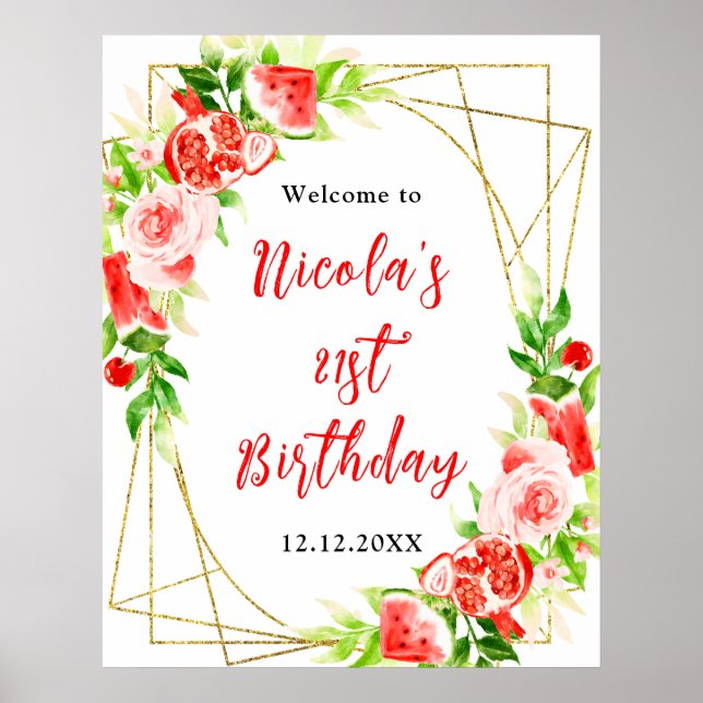 Watermelon Pomegranate Birthday Welcome Poster (Framsidan)