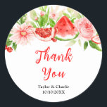 Watermelon Pomegranate Wedding Thank You Runt Klistermärke<br><div class="desc">This beautiful and elegant wedding thank you sticker features watercolor watermelon,  pomegranate,  strawberries,  cherries and foliage. The text combines handwritten script and serif fonts for a stylish and modern look. This is perfect for a spring or summer rustic wedding.</div>