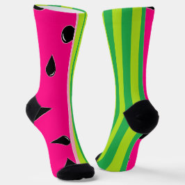 Watermelon Print Crew Socks Rosa Grönt Black