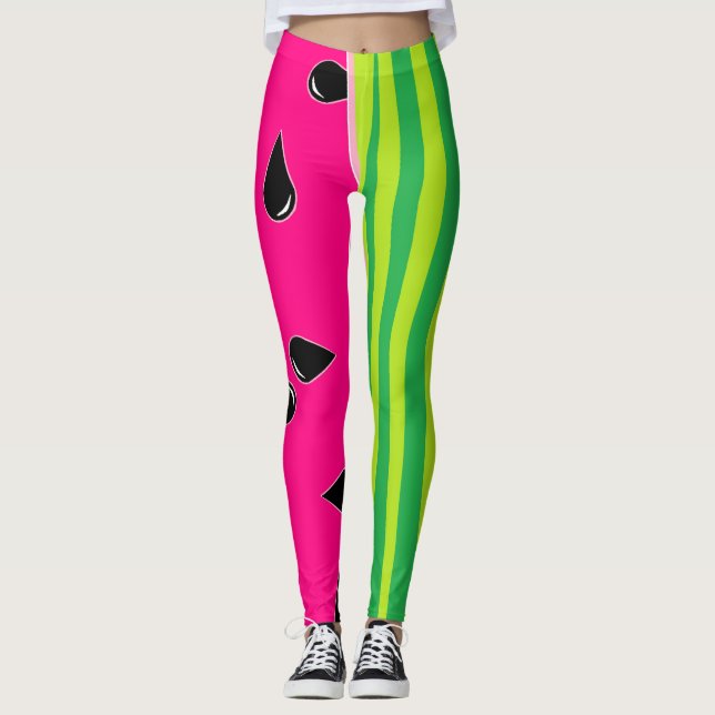Watermelon Print Leggings Rosa Grönt Black (Framsida)