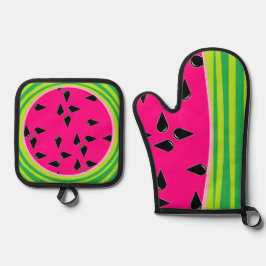 Watermelon Print Pot Holder och Oven Mitt