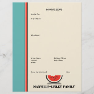 Watermelon Rand Anpassningsbar Rececipe Page (ej i