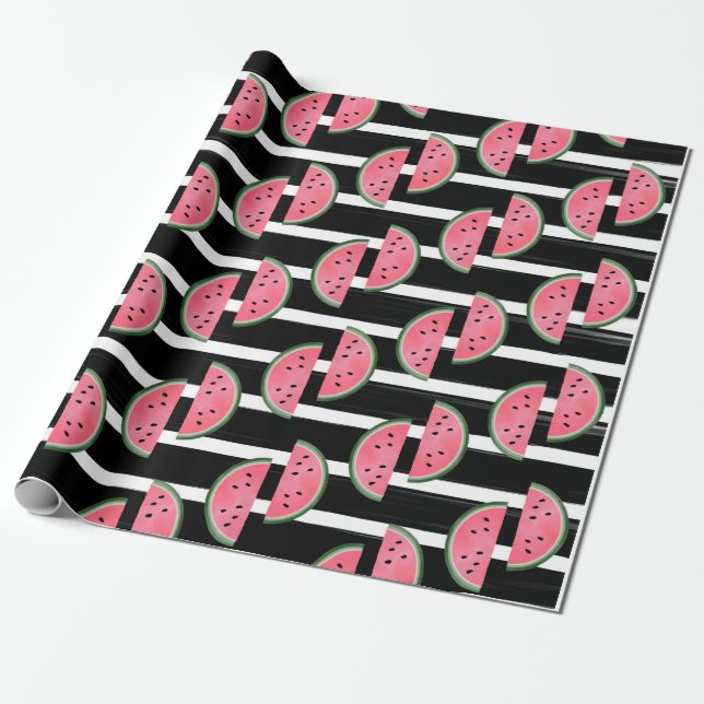 Watermelon Rosa Black Birthday Wrapping Papper Presentpapper (Utrullad)