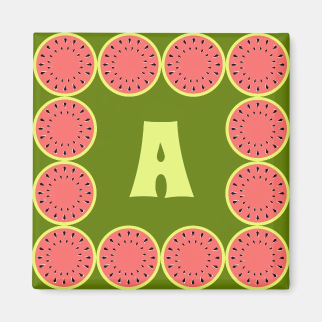 Watermelon Rosa Monogram2 Magnet (Framsidan)