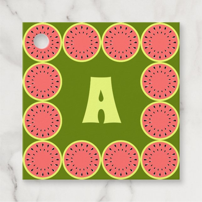 Watermelon Rosa Multi Monogram Gåvor Etiketter (Framsida)