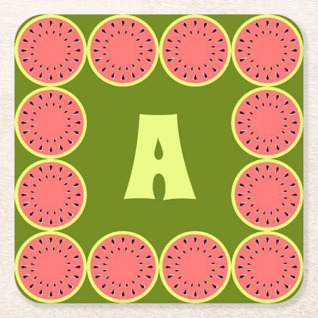 Watermelon Rosa Multi Monogram Underlägg Papper Kvadrat (Framsidan)