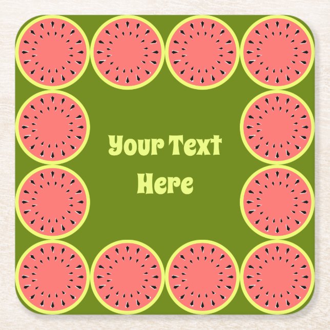 Watermelon Rosa Multi Text Underlägg Papper Kvadrat (Framsidan)