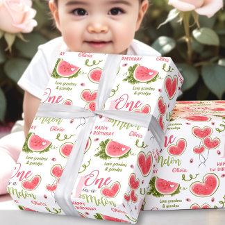 Watermelon Rosa Sommar 1:a födelsedag Namn Presentpapper