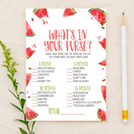 Watermelon Rosa What's in Purse Baby Shower Game Brevpapper