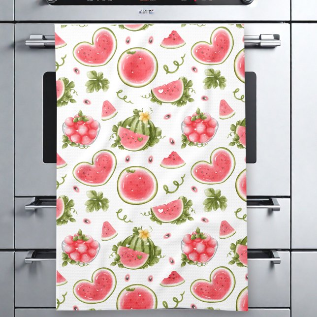 Watermelon Rosa White Summer Kökshandduk (Watermelon Pink White Summer Kitchen Towel)