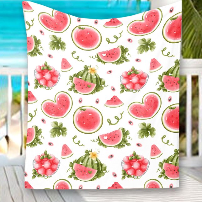 Watermelon Rosa White Summer Picnic Fleecefilt (Watermelon Pink White Summer Picnic Fleece Blanket)
