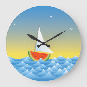 Watermelon Sailboat Stor Klocka