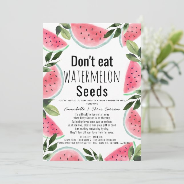 Watermelon Seeds Baby Shower by Mail Inbjudningar (Stående Fram)