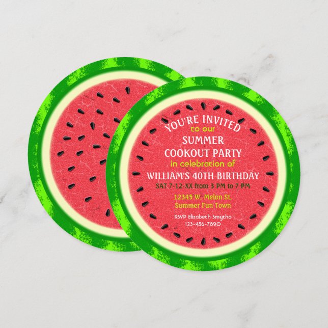Watermelon Segce Summer Party Cookout eller Birthd Inbjudningar (Fram/baksida)
